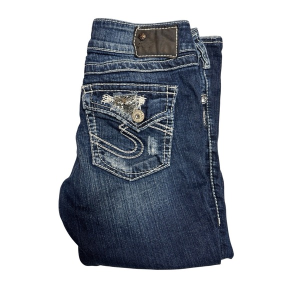 Silver Jeans Denim - Women's Sz 28 Silver Suki Flap Capri Low Rise Distressed